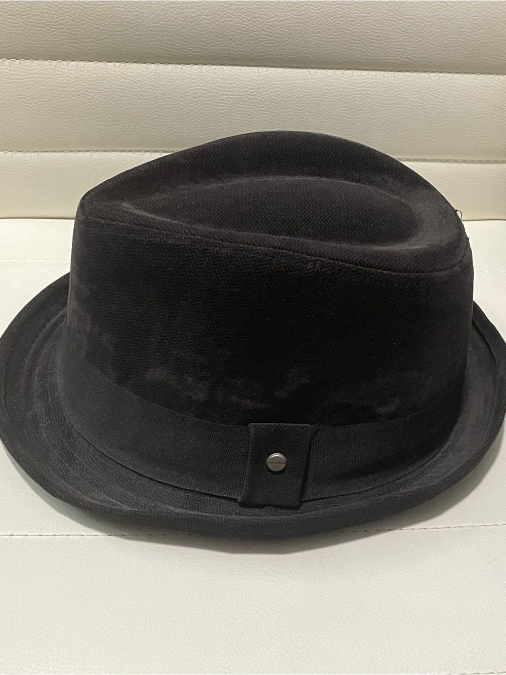 Stetson Men's Black Fedora Hat Herringbone Crown Textured Brim Size Large